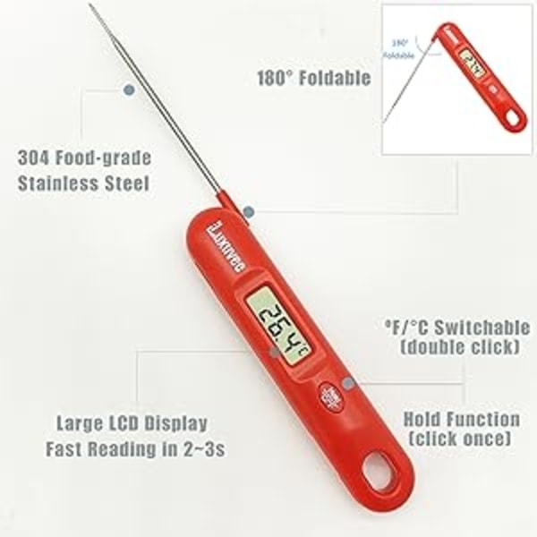 Digital stektermometer för kök, snabbläsande köttermometer med extra lång sond för grillning, brett temperaturområde -50°C till 300°C[mo]