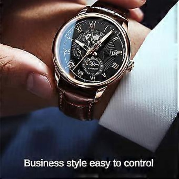 Äkta Läderrem Vattentät Självlysande Herrklocka Läder Quartz Armbandsur Lyxiga Herrklockor ~(Silver Skal Vita Nudlar)