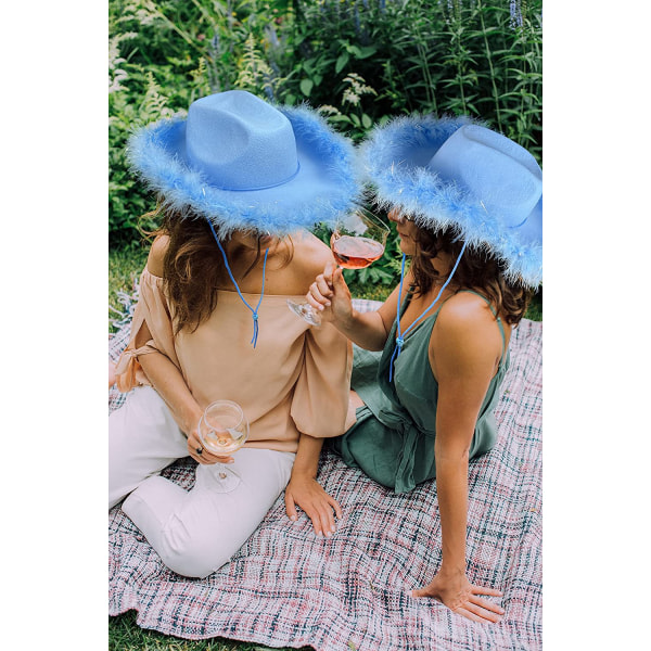 Blå cowboyhatt med fjær, blå fjærcowgirlhatt Skyblue Cowboy Hat