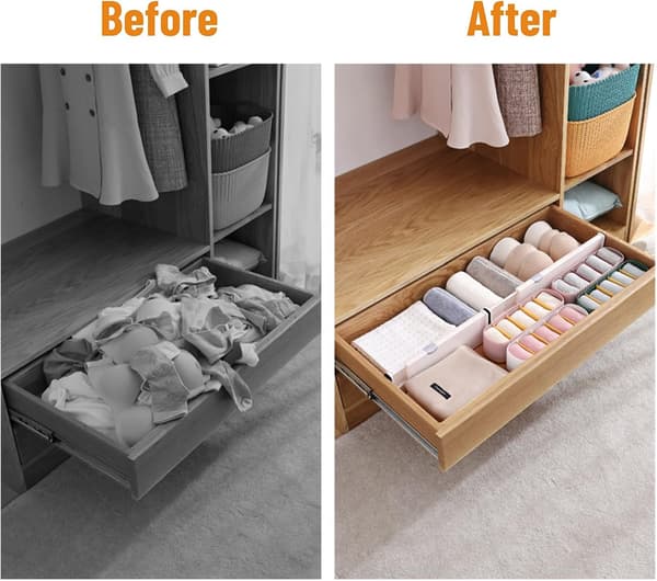 4-pack - Justerbar lådorganisatör - Uppgraderad vit 4-pack (27.8 - 43.5 cm)