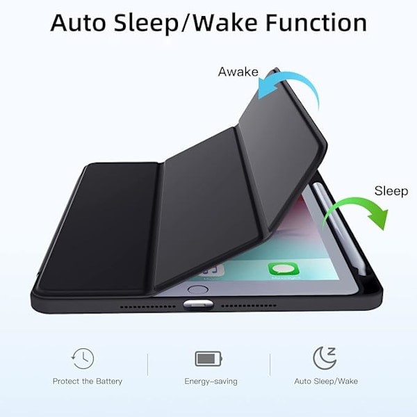 Wenlaty Kompatibel med iPad 9:e/8:e/7:e generationens fodral (2021/2020/2019), genomskinligt fodral designat för iPad 10,2 tum, automatisk sömn/väckning Svart