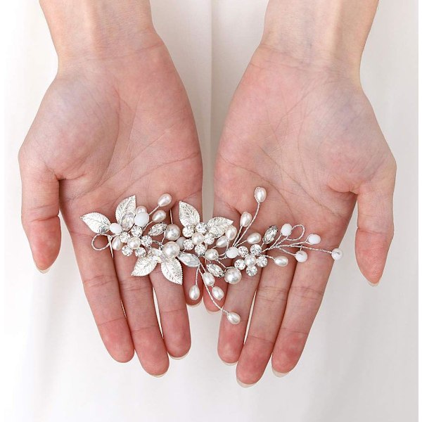 Bröllop Hårvinrankor med Kristaller, Blommor och Löv, Håraccessoarer för Brudar för Kvinnor och Flickor (Silver)