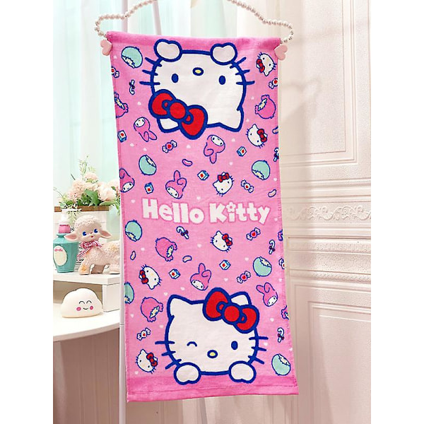 75cm Cartoon Kawaii Bomull Kuromi Cinnamoroll Pompom Purin Vuxna Barn Ansiktshandduk Svett Handduk Badhandduk HelloKitty3