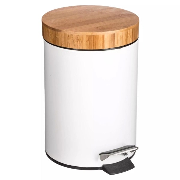 Pedalbøtte, Bambus / Metall, 3 L - Hvit Hvit
