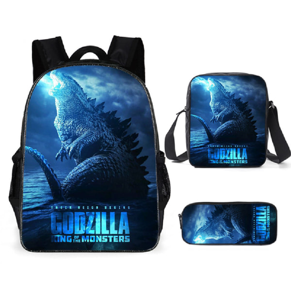 Godzilla Ryggsäck Anime Tecknad Student Skolväska 3 Delar Set