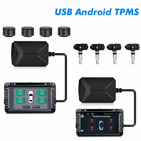 Däcktrycksövervakningssystem Externa USB TPMS-sensorer Kompatibla med Android Bilnavigationsdisplay Extern
