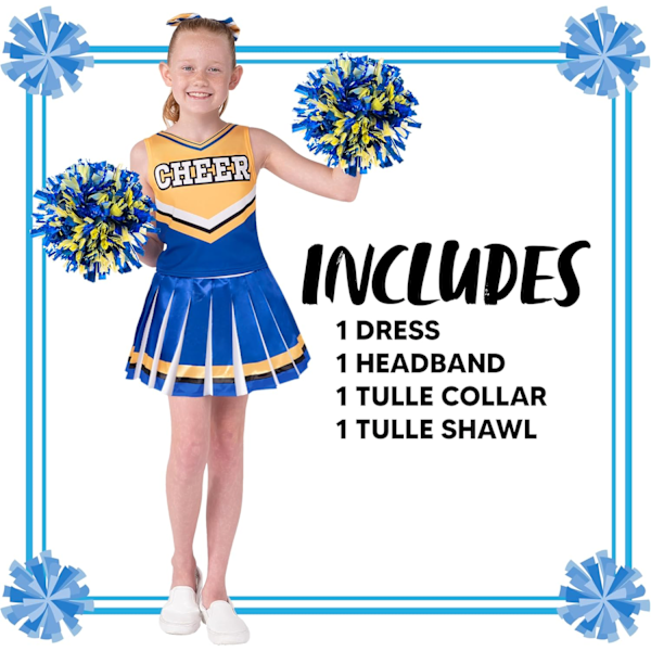 Cheerleaderdräkt för flickor, söt cheerleaderoutfit, blå och vit cheerleaderuniform för Halloween-utklädnad och rollspel blå guld blå guld L (10–12 Jahre)