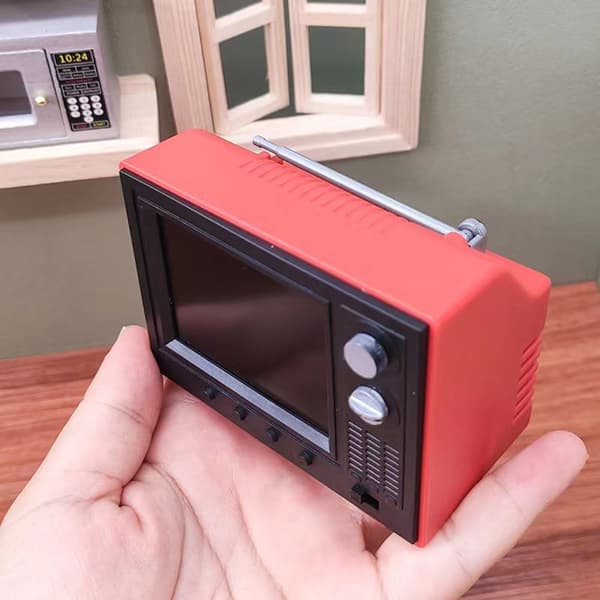 Dockhus Mini TV USB laddningsleksak prydnadssimuleringsleksak Red