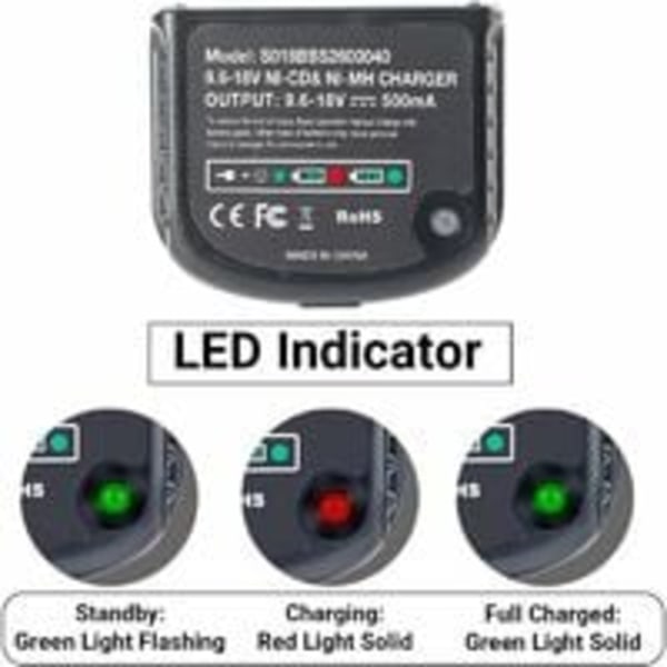 Reservedel Ladestation Kompatibel med Black & Decker 9.6V 12V 14.4V 18V Nicad Nimh Batteri HPB18-OPE HPB18 HPB14 HPB12 HPB96 244760-00 A1718 FSB18—