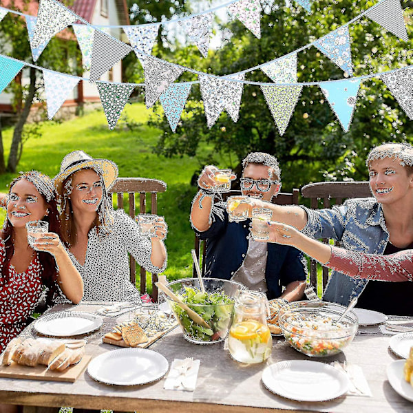 Stof Bunting Banner Vintage Flag Blomster Vimpler Til Fest Hjem Have Indretning Blue green