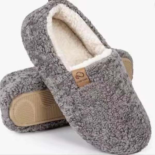 Mjuka, lockiga tofflor för damer, Memory Foam, lätta inneskor, mysiga loafers med polarfleecefoder