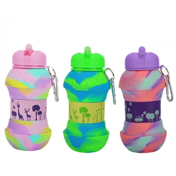 Silikonvattenflaska Hopfällbar Vattenflaska LILA Purple Camouflage-Camouflage