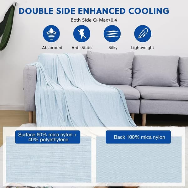 Køletæppe til varme sovende, tyndt let åndbart blødt dobbeltsidet forbedret køletæppe til sommer, lindring af nattesved Light Blue
