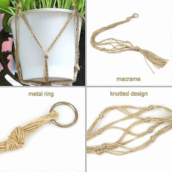 Sæt med 4 Macramé planteophæng reb potteholder indendørs udendørs have dekoration med - 2 stykker 105 cm og 2 stykker 90 cm
