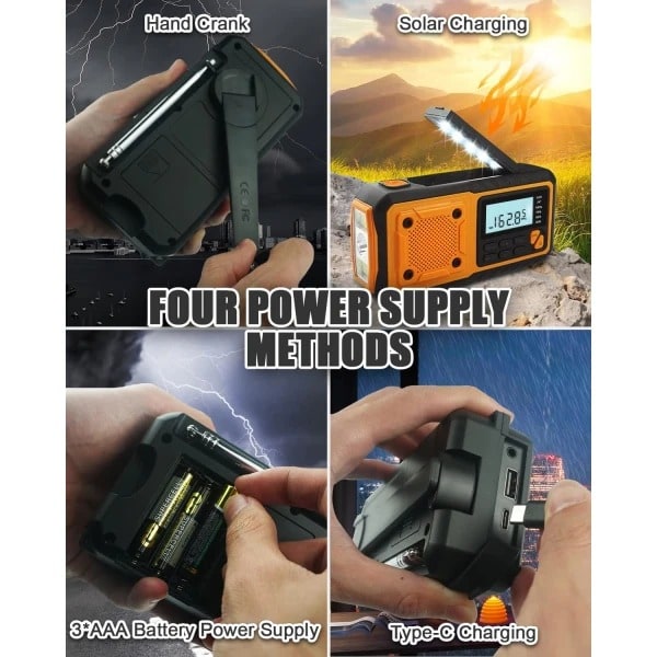 Nyaste Nödradiomodellen, 4000mAh Powerbank Solcellsdriven Vevradio, AM/FM/WB/NOAA och Bärbar Väderradio med Varningsfunktion