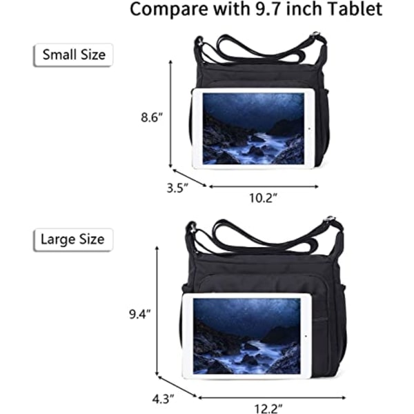 (S, Sort) Dame Nylon Messenger Taske Vandtæt Multi-lomme Me