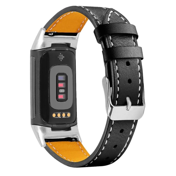 Fitbit Charge 5 -ranneke, aitoa nahkaa, musta