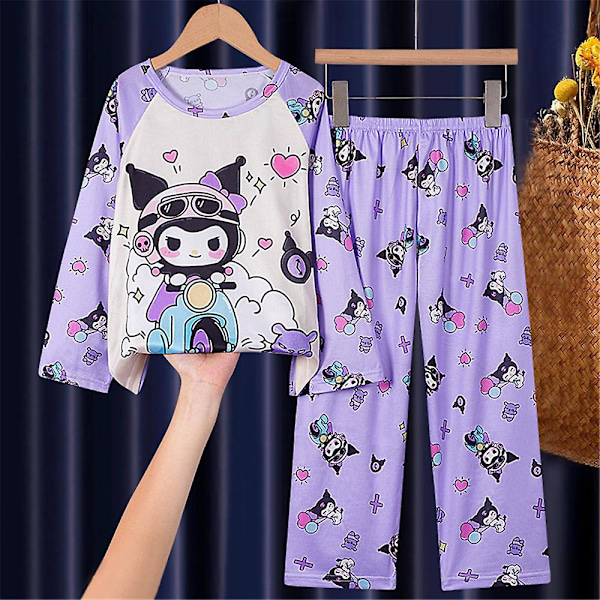 4-12-vuotiaille tytöille Sanrio Painettu Pyjamasetti Pitkähihainen Yläosa Housut Univaatteet Yöpuvut Loungewear Lahjat Kuromi Kuromi Kuromi 7-9 Years