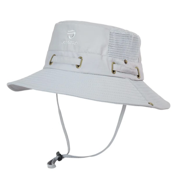 Utomhus fiskerhatt Bred brättad bucket hatt med cover Herr Andas sommar Mesh Solskydd Visir Anti UV Cap Unisex Light grey-B