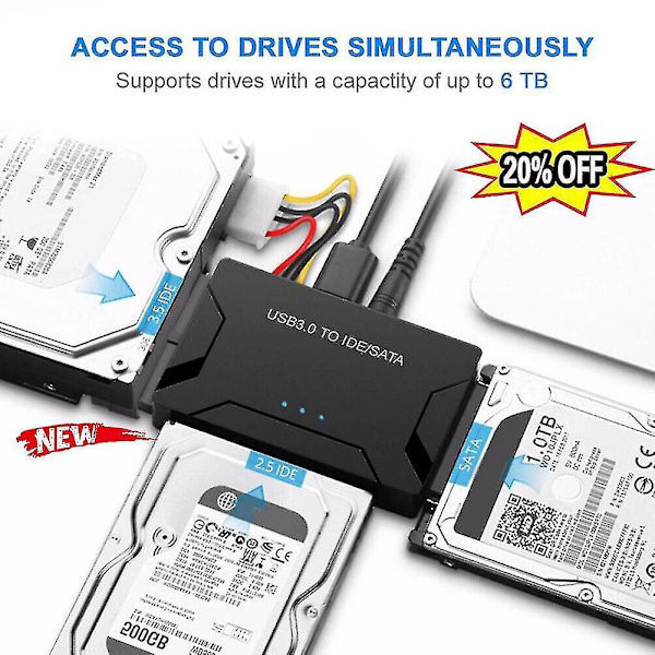 Zilkee Ultra Recovery Converter USB3.0 till SATA/IDE Hårddisk Kabel Disk Adapter EU-kontakt - Perfekt