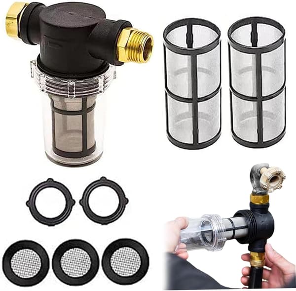 Trädgårdsslangfilter, 3/4 trädgårdsslang sedimentfilter med 100 mesh-skärm med 2 O-ringar och 3 filter för utomhusbruk