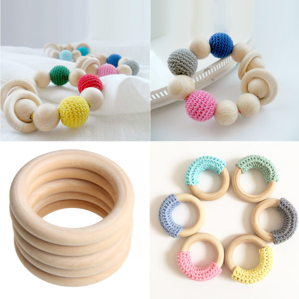 5 stk/sæt 70 mm Baby Træ Ringe Halskæde Armbånd DIY Håndværk Smykker Fremstilling Træring Naturlig