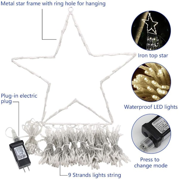 Julepynt Stjernelys Utenfor, 320 LED 16,4Ft Juletrelys [8 Moduser & Vanntett] for Halloween Jul Nyttår Ferie (Jern)