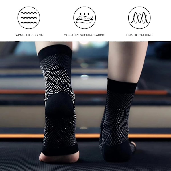 3 par neuropatiske strømper, beroligende strømper til neuropatiske smerter, tendinitis kompressionsstrømper, plantar fasciitis, neuropati - sort - Black - Black - XL