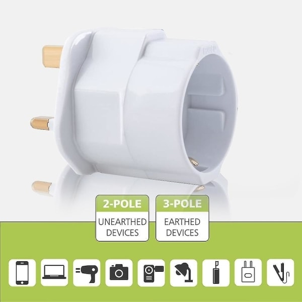 2x Reiseadapter Adapterplugg for England - Reisepistikk Strøm EU til UK Stikkontakt - Reiseplugg Hvit_qudddd