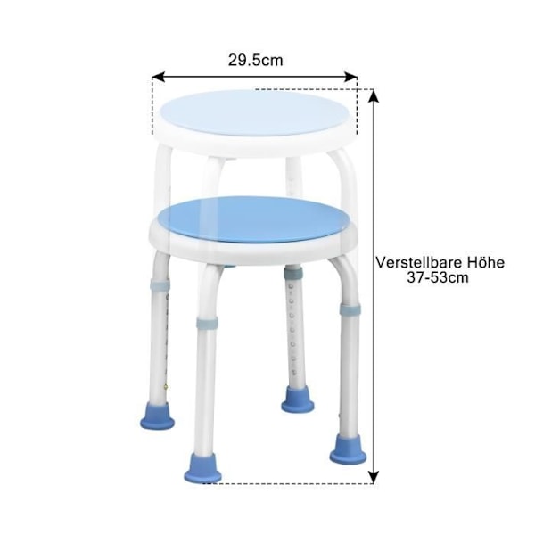 Aufun Justerbar Rund Duschpall i Aluminiumlegering, 360 Graders Drejelig Sæde, 30x30x37-57cm, Sikker Belastning: 136kg