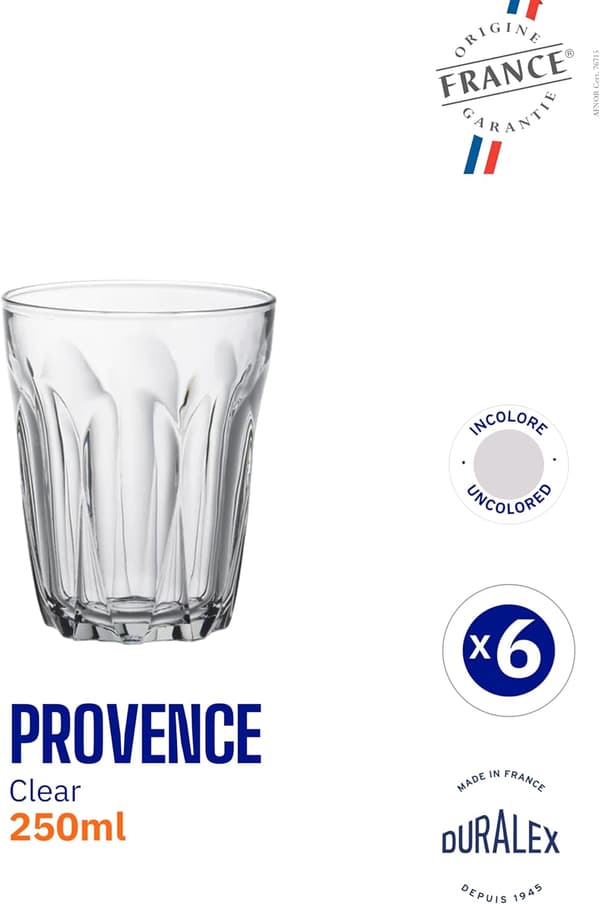 Provence Glas Vattenglas 250 ml utan Fyllningsmarkering, 6-pack