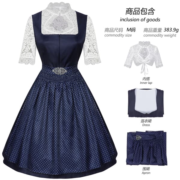 Dirndl-kjole for kvinner, bayersk kostyme med forkle, S-XXL Pink XXL