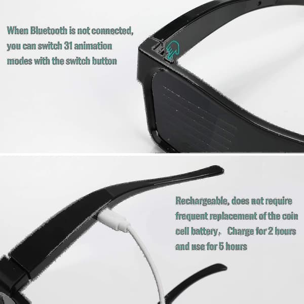 LED briller med Bluetooth app, forbundet LED display, smarte briller, DIY, funky briller