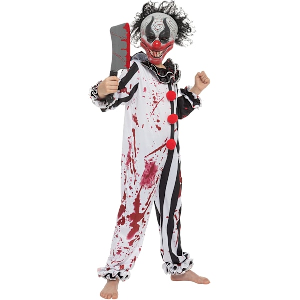 Pojkens Blodiga Mördarclowndräkt, Skräckig Slasher-Clowndräkt för Halloween-Fester, Läskig Temafest, Mördarclown-Rollspel Large ( 10-12 yrs)
