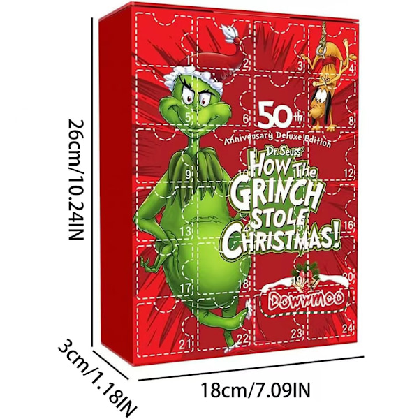 2024 Uusi Disney Stitch-nukke Adventskalenteri Lahja 24 päivän lasku alas tulee lahjat mukava Blind Box（Joulukuusi Grinch Blind Box-Punainen） Christmas Tree Grinch Blind Box-Red