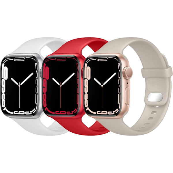 Kompatibel med Apple Watch Armband Mjukt Sport Silikonband Vit/Röd/Stjärnljus Beige White/red/starlight beige 42/44/45mm