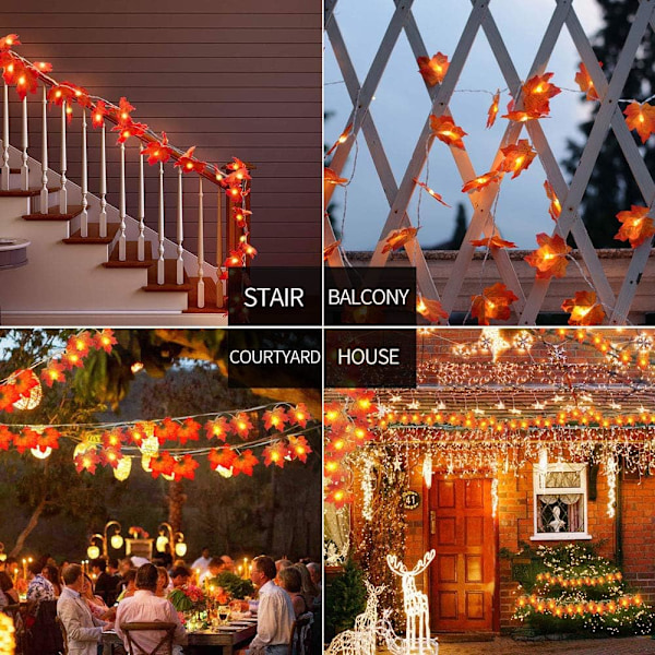 Høstlønnblad LED-lysstreng med batteri, 8 blinkemodus, perfekt for høst, bryllup, jul, Thanksgiving og bursdagsfester
