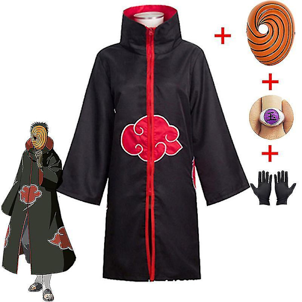 Tobi Obito Cosplay-asu Akatsuki pitkähihainen viitta Halloween-karnevaali Hauska aikuisten Cosplay-asu costume mask ring