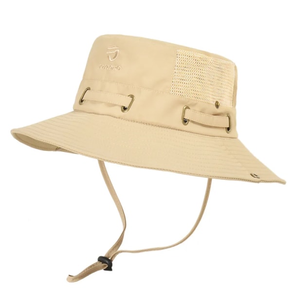 Utomhus fiskare hatt Bred brättad bucket hatt med cover Herr Andas sommar Mesh Solskydd Visir Anti UV Cap Unisex khaki-B