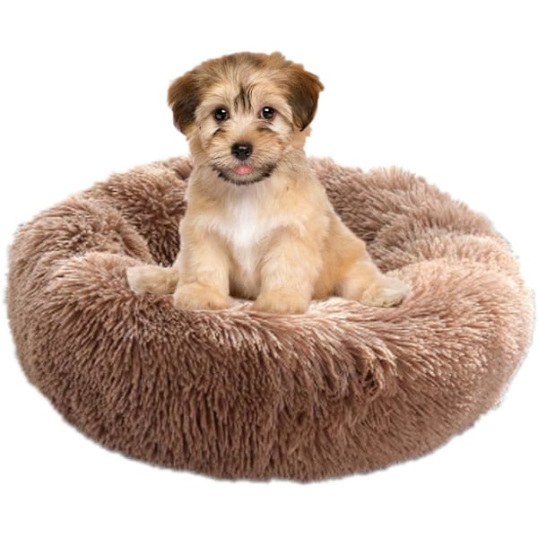 Hundeseng Rund Fluffy Myk Varm Sklisikker Vaskbar Khaki Khaki 70cm