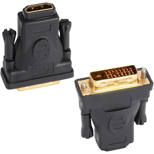 DVI til HDMI Adapter (2-pakning), Gullbelagt DVI (DVI D) Hann til HDMI Hunn Konverter Adapter, Toveis Støtte for 3D 4K ARC Ethernet