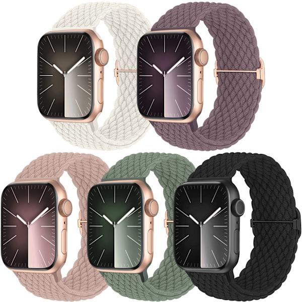 5 kpl punottu Solo Loop -yhteensopiva ranneke Apple Watchille 40 mm, 38 mm, 41 mm naisille ja miehille - Säädettävä nylonranneke, joustava, urheiluranneke CC C 42/44/45/49mm