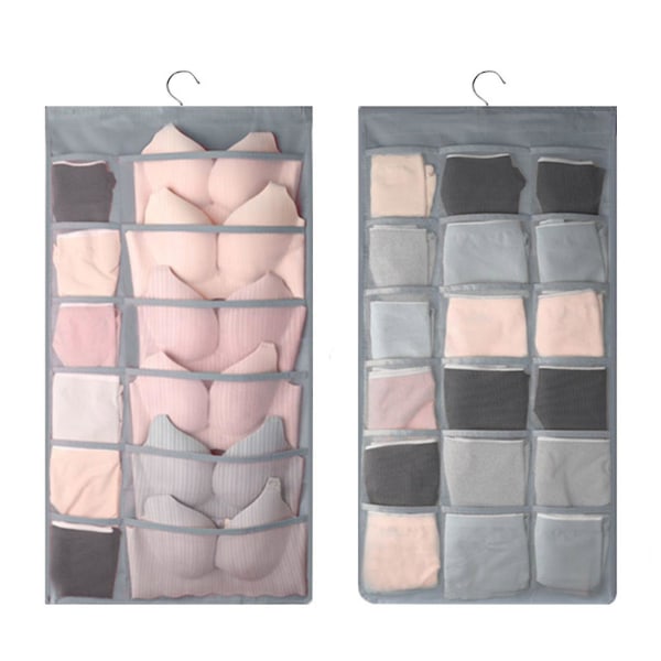 Double-side Hanging Underwear Organizer Hanging Underpants Bra Socks Storage Bag Gray