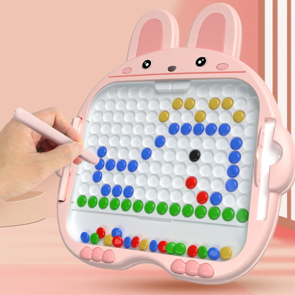 Magnetisk priktavle med tegneseriekanin, sjov doodletavle til børn med perler, pædagogisk legetøj XL pink