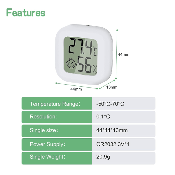 Mini LCD-termometer Digital inomhushygrometer Temperatur Luftfuktighet Høy nøyaktighet Håndholdt -50℃~70℃ 10%~99% RH（3st）