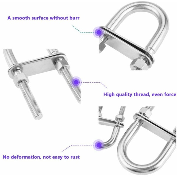 Firkant U-bolter U-bolter i rustfritt stål 2021 Ny produksjon U-bolter med høy styrke Tilbehør M8x100 (2 stk)