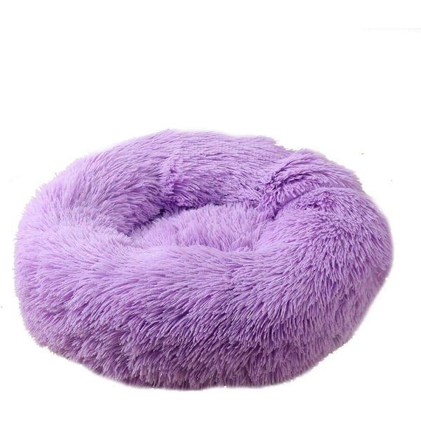 Hundeseng Rund Fluffy Myk Varm Sklisikker Vaskbar Lilla Purple 60cm