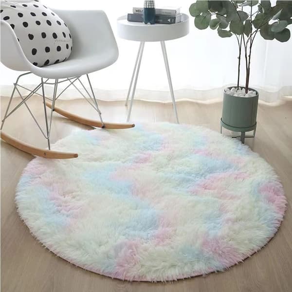 Runde, bløde regnbuefarvede tæpper til pigeværelser, lodne cirkeltæpper til børneværelser, børneværelser, boligindretning (120cm*120cm)