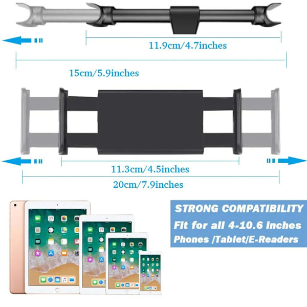 Foldbar bil nakkestøtte telefon/iPad holder 360° drejelig