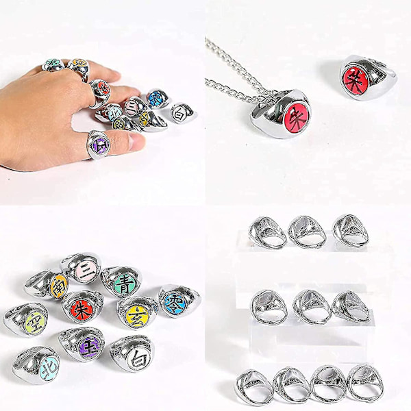 11 st Akatsuki Rings Set Anime Naruto Cosplay Prop Ninja Uchiha Itachi Halsband Herrsmycken